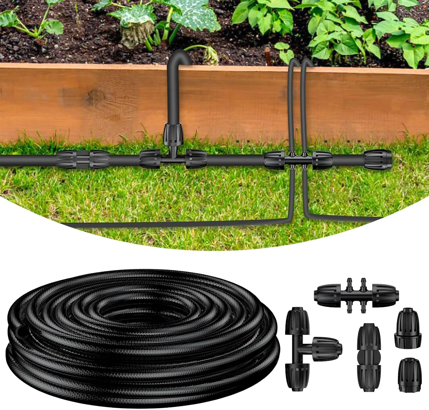 Pawfly 50 ft 1/2 Inch Drip Irrigation Tubing, 1/2 Irrigation Tubing for Garden Irrigation System, Flexible PVC Main Line with 5 Barbed Locked Drip Irrigation Parts, 1/2" Drip Irrigation Hose view 10
