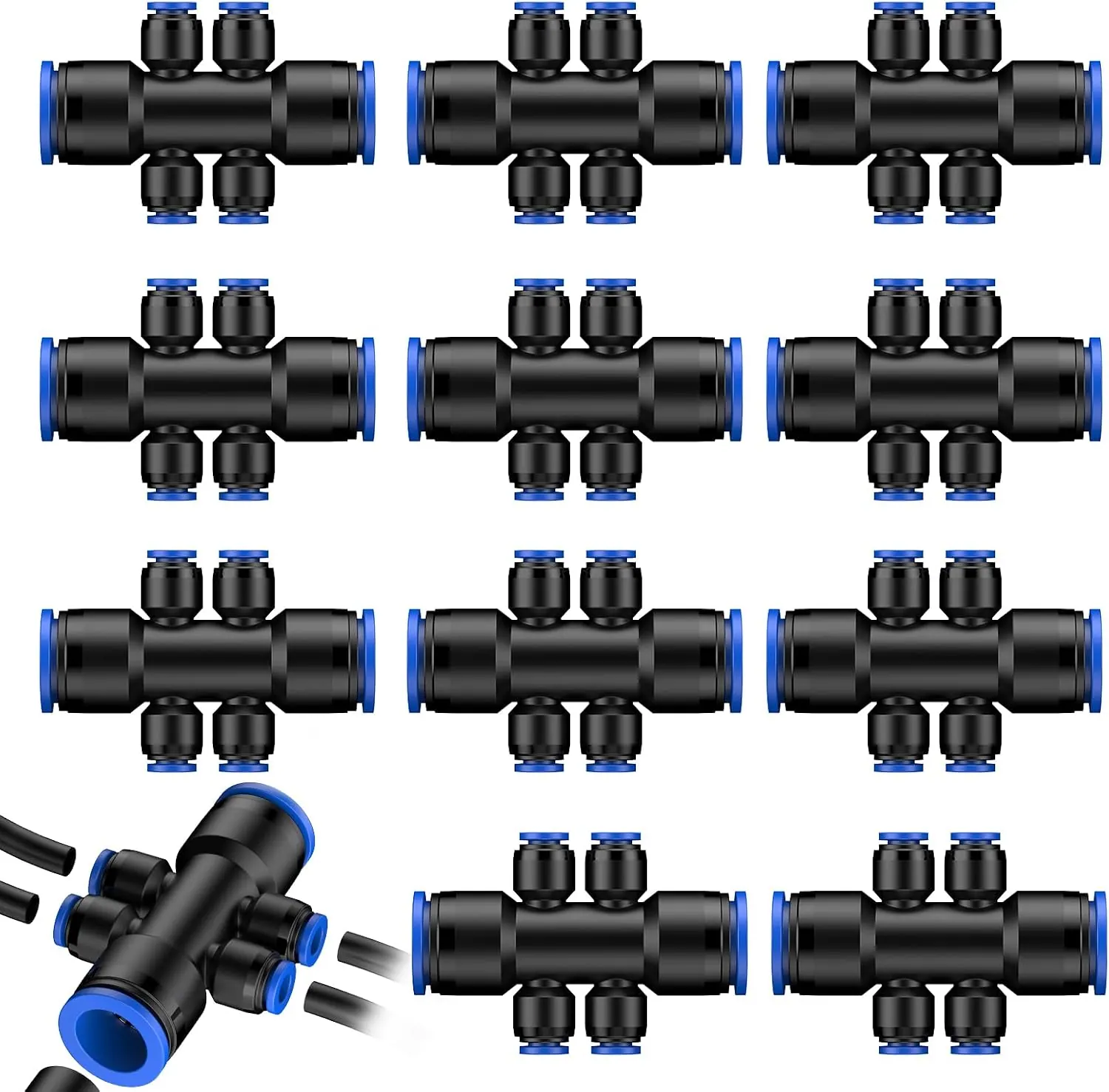 Pawfly 20 Pcs Quick Connect Drip Irrigation Fittings Kit for 1/2" Tubing (0.6-0.64" OD), Drip Line Connectors Set with 4 Tees 4 Couplings 4 Elbows 4 End Plugs 2 Shut Off Valves & 2 Faucet Adapters view 10
