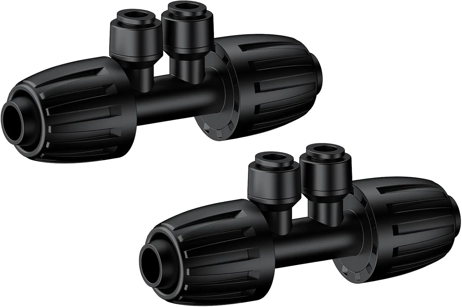 Pawfly 12 Pcs 1/2'' to 1/4'' Drip Irrigation Fittings, 4-Way Barbed Tee Quick Connectors with Anti-Drop Locked Nuts, Push-to-Fit Drip Irrigation Parts for Garden Lawn, Anti-Leak Reducing Tees